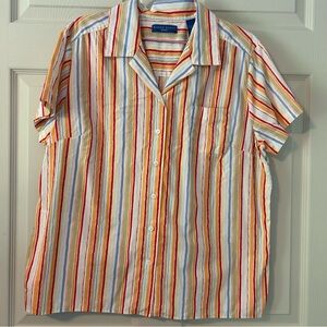 Karen Scott Sport XL 100% Cotton Multicolored Striped Button Up Shirt